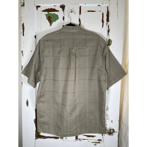 Lyle & Scott Scotland Mens Size M Short Sleeve Shirt Tan Linen Cotton Windowpane - Picture 4 of 9
